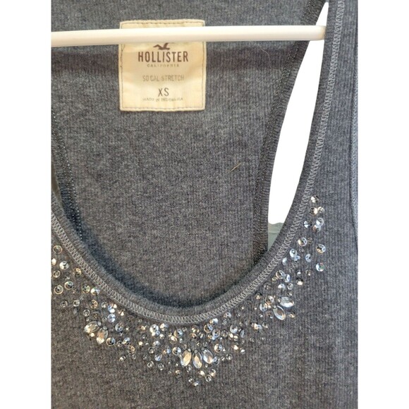 VTG y2k Hollister Rhinestones Gray Cami Tank Top Preppy‎ Ribbons XS - Picture 3 of 6